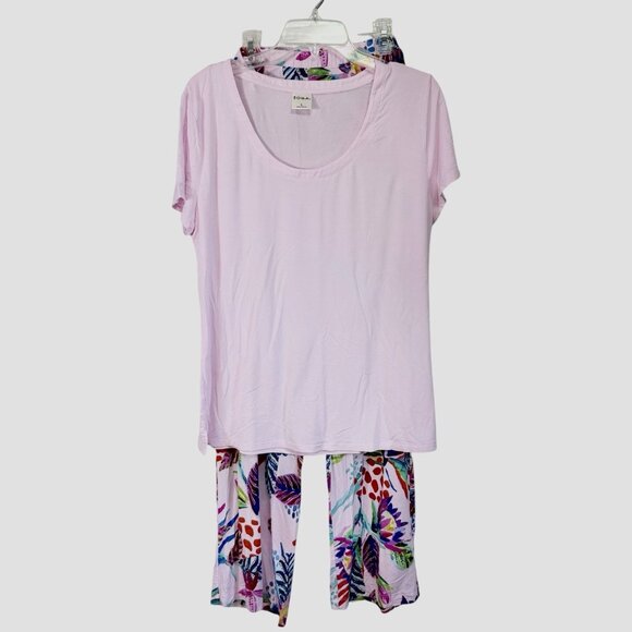 Soma 2 Piece Pajama Set Size Large Short Sleeve Tropical Floral Pink & Multic - Picture 1 of 9